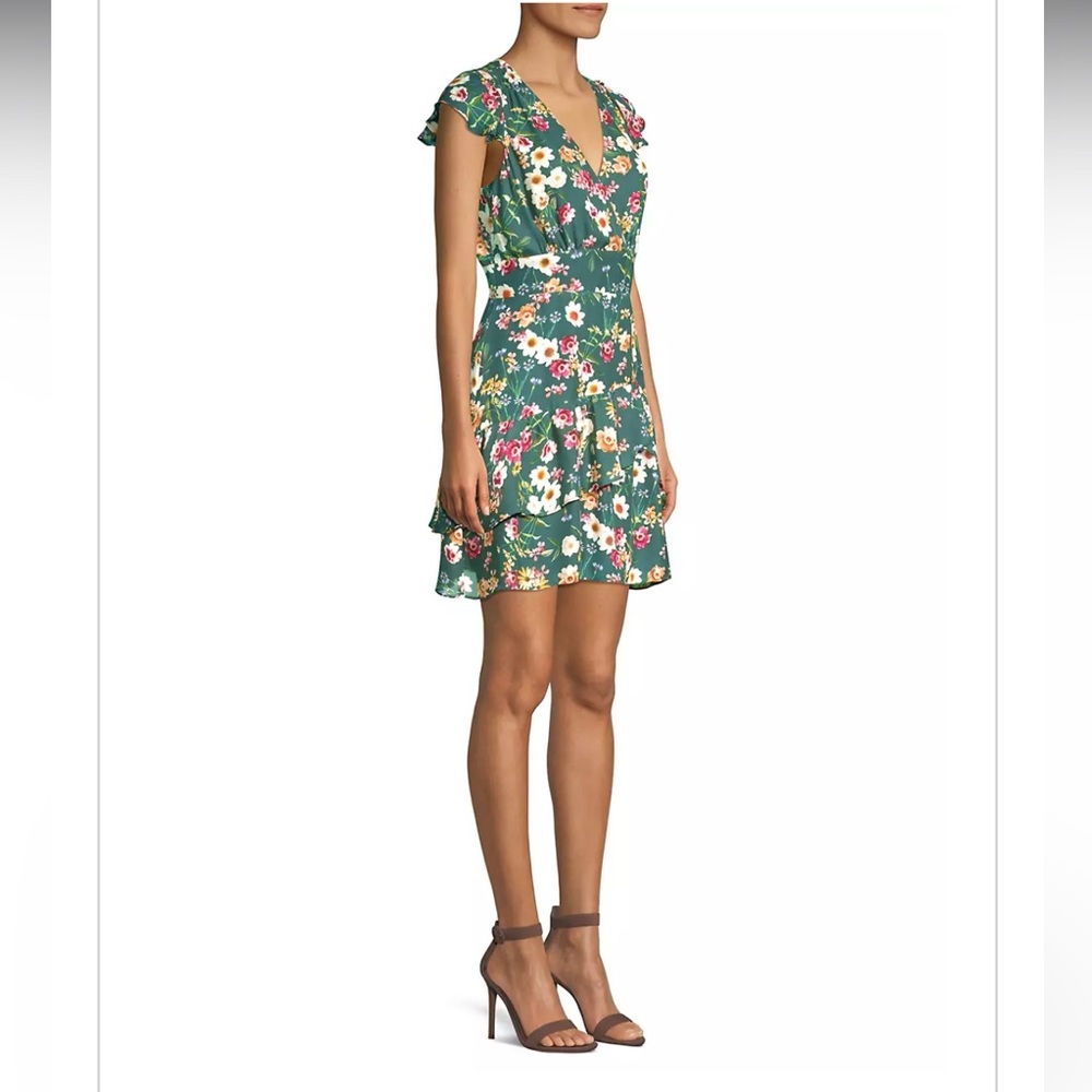 Parker Sloan Wrap Dress Green Floral Size M.